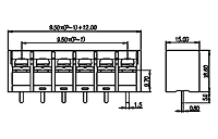 DT-4C-B01W-XX 0.375 Inch (in) Pitch Diameter Single Row Barrier Terminal Block - 2