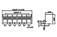 DT-4C-B14W-XX 0.375 Inch (in) Pitch Diameter Single Row Barrier Terminal Block - 2