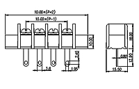 DT-55-A02W-XX 0.394 Inch (in) Pitch Diameter Single Row Barrier Terminal Block - 2