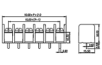 DT-55-B01W-XX 0.394 Inch (in) Pitch Diameter Single Row Barrier Terminal Block - 2