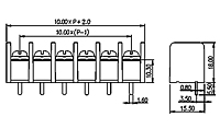 DT-55-B06W-XX 0.394 Inch (in) Pitch Diameter Single Row Barrier Terminal Block - 2