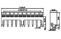 0032-13XX 0.434 Inch (in) Pitch Diameter Single Row Barrier Terminal Block - 2