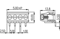 EK500R-XXP 0.197 Inch (in) Pitch Diameter Printed Circuit Board (PCB) Terminal Block - 2