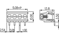 EK508R-XXP 0.2 Inch (in) Pitch Diameter Printed Circuit Board (PCB) Terminal Block - 2