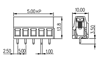 EK500V-XXP 0.197 Inch (in) Pitch Diameter Printed Circuit Board (PCB) Terminal Block - 2