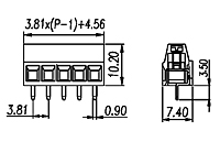 ESK381V-XXP 0.15 Inch (in) Pitch Diameter Printed Circuit Board (PCB) Terminal Block - 2