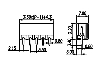 ECH350V-XXP 0.138 Inch (in) Pitch Diameter Printed Circuit Board (PCB) Connector Socket - 2