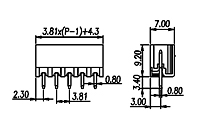 ECH381V-XXP 0.150 Inch (in) Pitch Diameter Printed Circuit Board (PCB) Connector Socket - 2