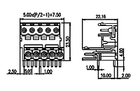 5EEHDR-XXP 0.197 Inch (in) Pitch Diameter Printed Circuit Board (PCB) Connector Socket - 2